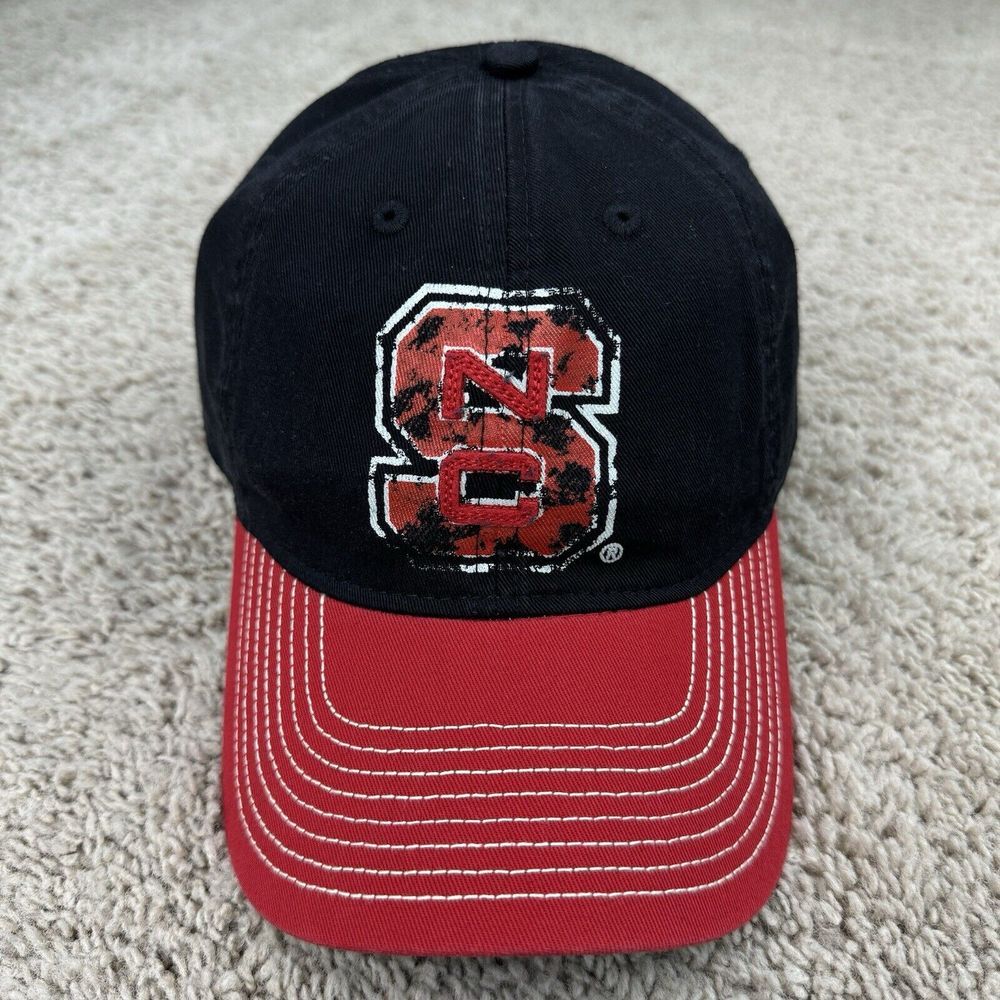 NC State Wolfpack Adidas Hat Black Red Adjustable Splatter Team Logo Slouch Cap